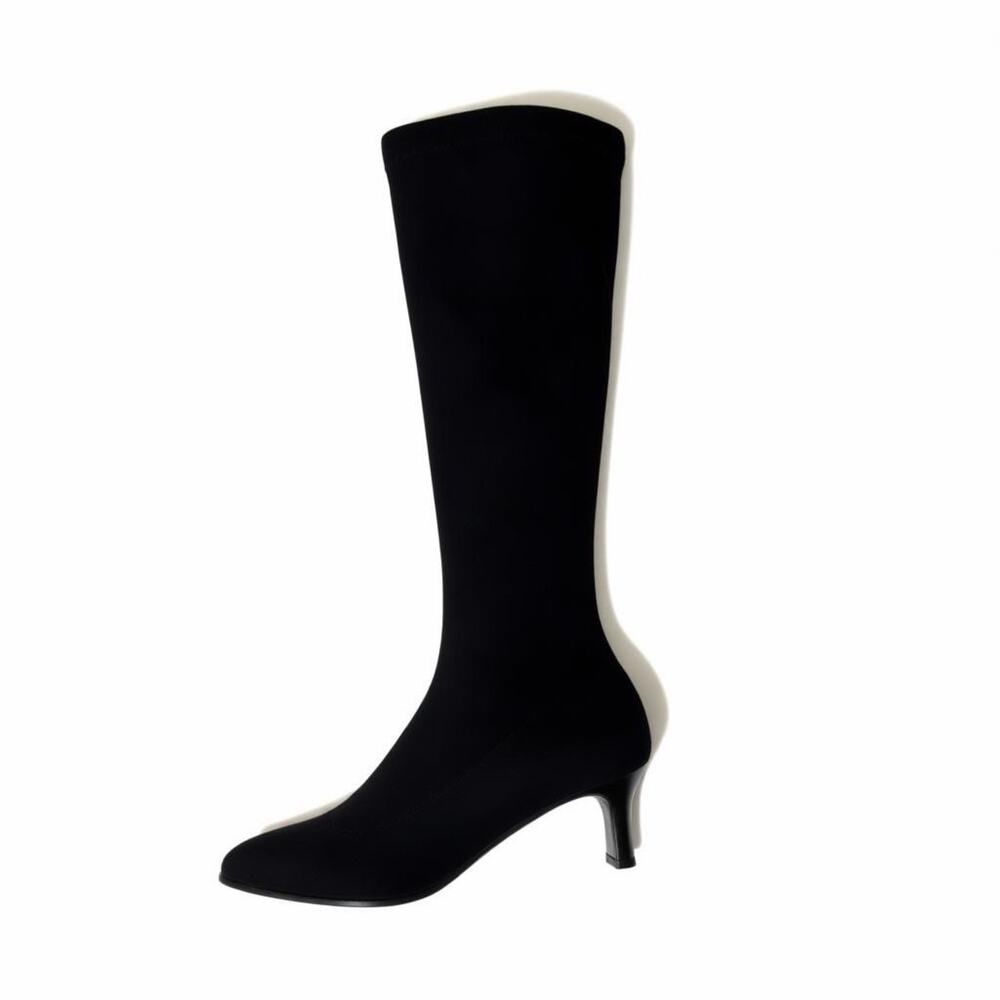 Boden Knee High Faux Suede Pointy Kitten Heel Boots Black Womens EU 38 (US 7)